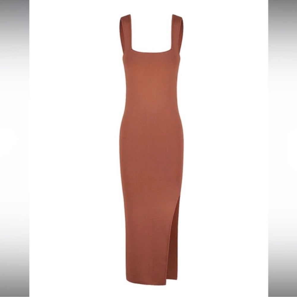 Shona Joy Square Neck Midi Dress in Clay / dusty rose